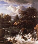 Jacob van Ruisdael a waterfall in a rocky landscape oil painting